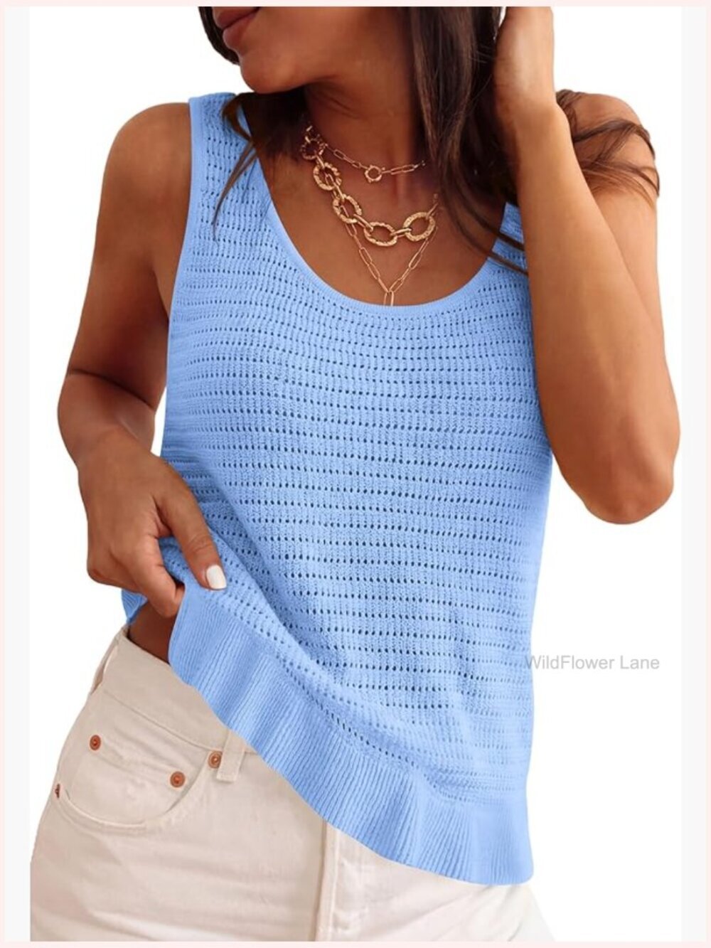 Crochet Sleeveless Sweater Tank Top Boho Knit Resort Summer Tee